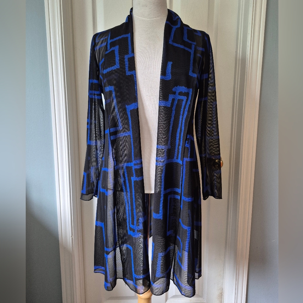 Geometric Blue and Black Sheer Blazer
